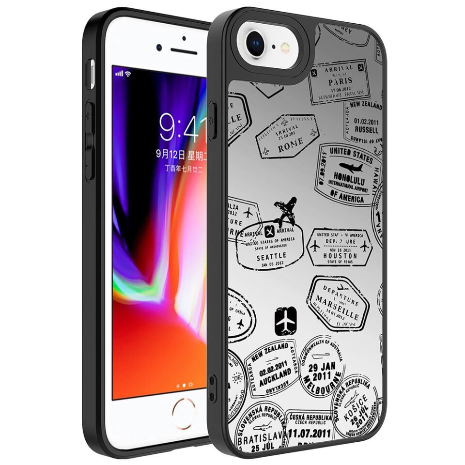 Apple iPhone SE 2020 Kılıf Aynalı Desenli Kamera Korumalı Parlak HEPTEKİLETİŞİM Mirror Kapak