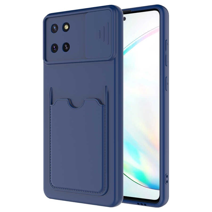 Samsung Galaxy A81 (Note 10 Lite) Kılıf Cüzdan Sürgülü Kamera Korumalı Kartllıklı Kapak (Kartix) Koyu Yeşil