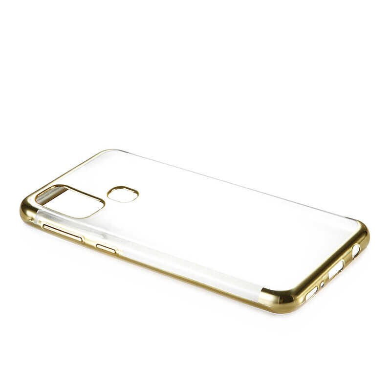 Samsung Galaxy M31 Kılıf Dört Köşe Renkli Lazer Şeffaf Silikon Kapak (GLİTTER) Gold