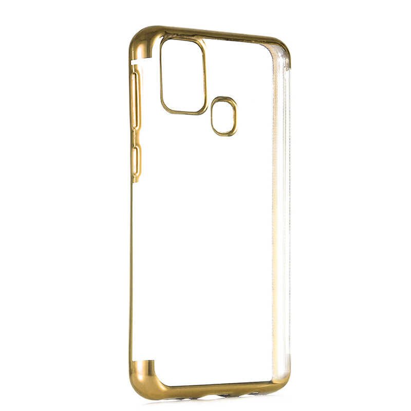 Samsung Galaxy M31 Kılıf Dört Köşe Renkli Lazer Şeffaf Silikon Kapak (GLİTTER) Gold