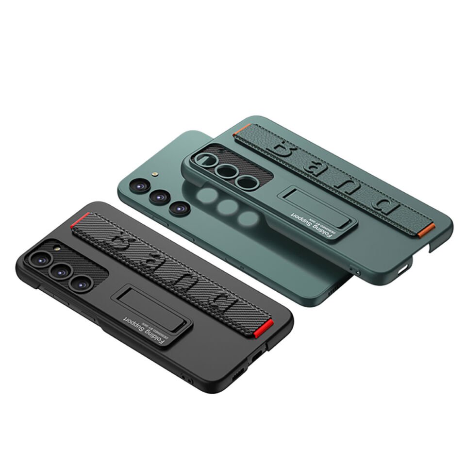 Galaxy S23 Kılıf Kamera Korumalı Standlı El Geçmeli Tutamaçlı Ultra İnce Kapak (BAND) Gümüş