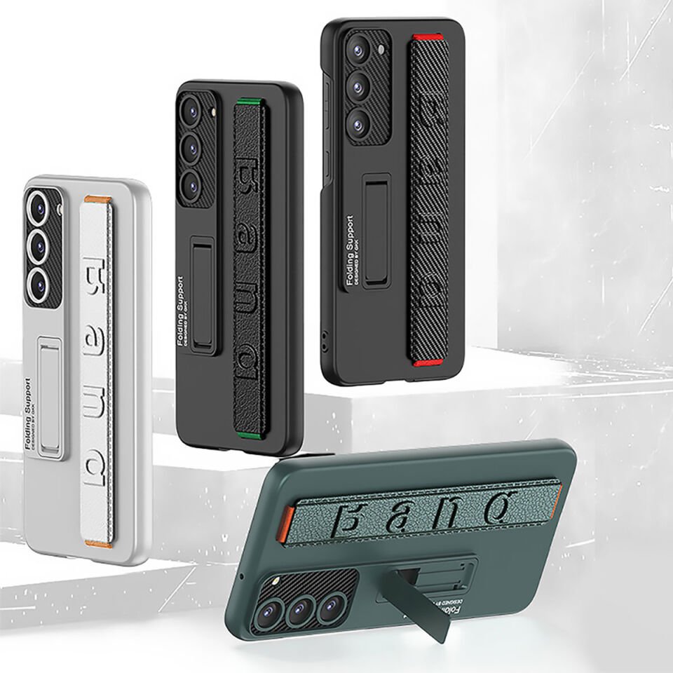 Galaxy S23 Kılıf Kamera Korumalı Standlı El Geçmeli Tutamaçlı Ultra İnce Kapak (BAND) Gümüş