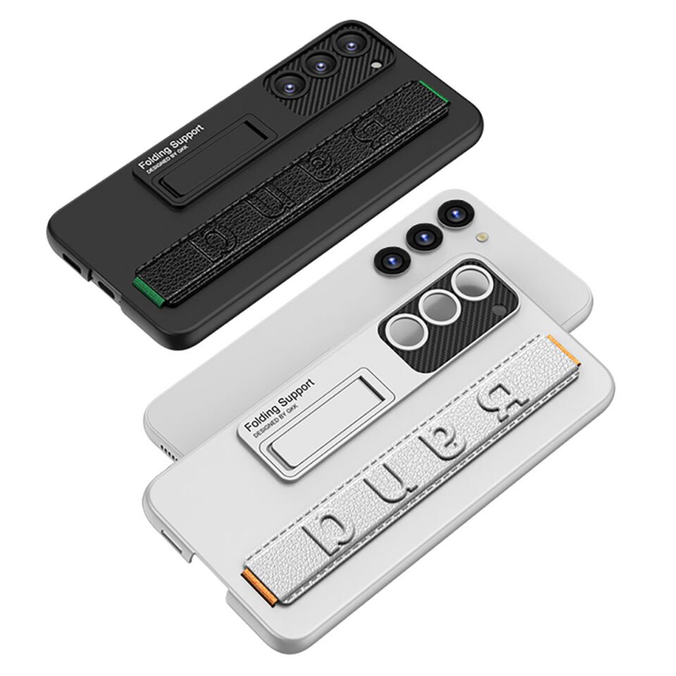 Galaxy S23 Kılıf Kamera Korumalı Standlı El Geçmeli Tutamaçlı Ultra İnce Kapak (BAND) Gümüş