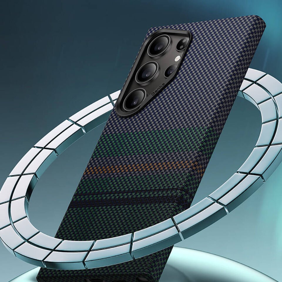 Samsung Galaxy S24 Ultra Kılıf Magsafe Şarj Özellikli Karbon Fiber Tasarımlı Benks Aurora ArmorAir Kevlar Kapak
