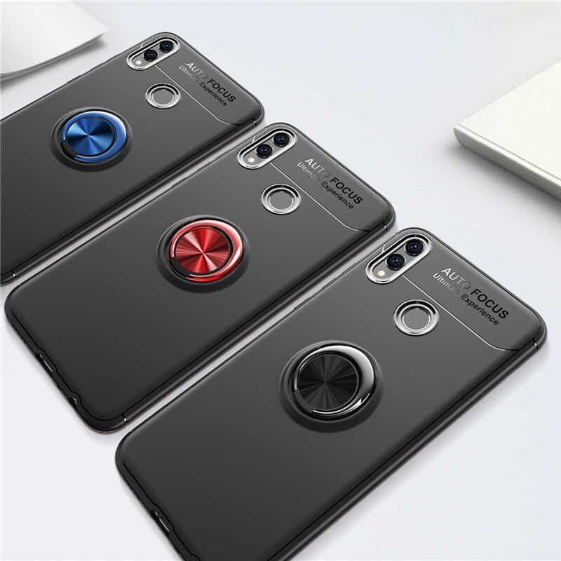 Huawei Honor 8C Kılıf Kamera Çıkıntılı Renkli Yüzüklü Standlı Mıknatıslı Kapak (RAVEL) Siyah-Rose Gold