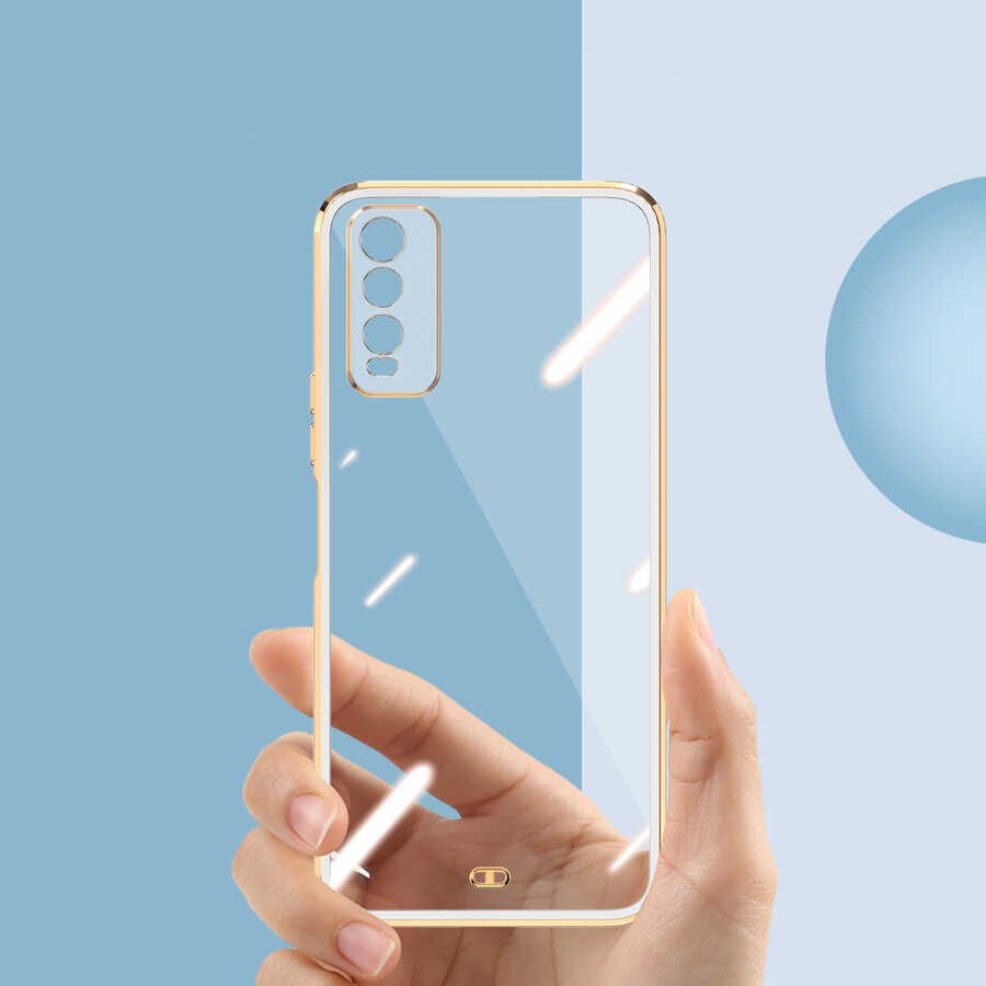 Vivo Y20S Kılıf Parlak Kenarlı Altın İşlemeli Kamera Korumalı Kapak (Voit c.) Lila