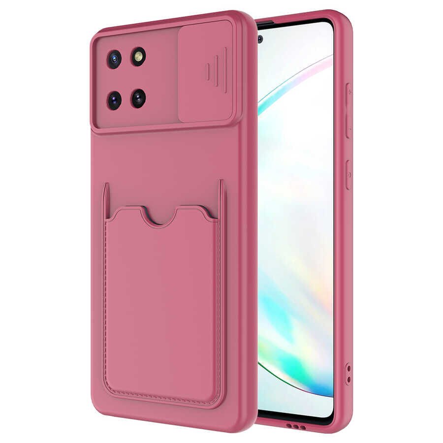 Samsung Galaxy A81 (Note 10 Lite) Kılıf Cüzdan Sürgülü Kamera Korumalı Kartllıklı Kapak (Kartix) Koyu Mor