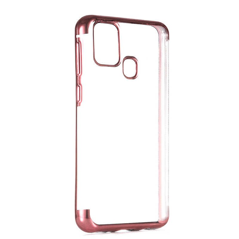 Samsung Galaxy M31 Kılıf Dört Köşe Renkli Lazer Şeffaf Silikon Kapak (GLİTTER) Rose Gold