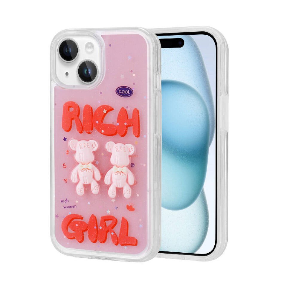 Apple  iPhone 15 Kılıf Kabartma Figürlü Parlak Silikon Kapak (z-mini) Kırmızı