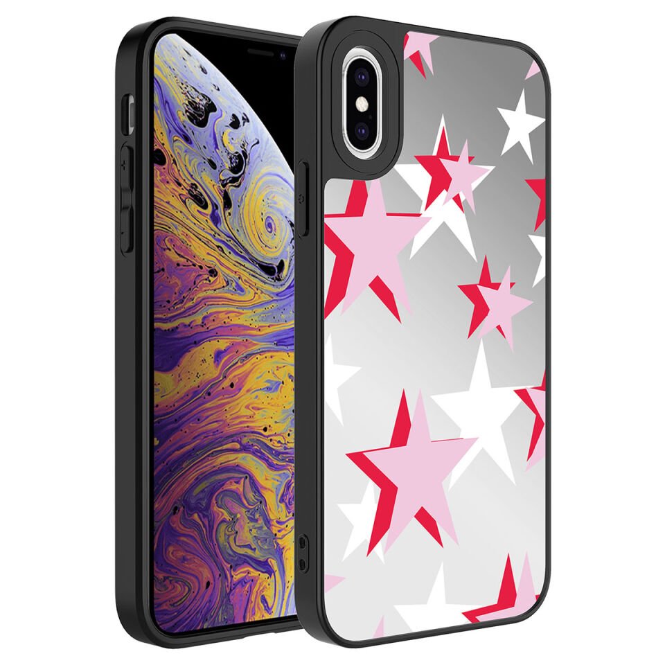 Apple iPhone X Kılıf Aynalı Desenli Kamera Korumalı Parlak HEPTEKİLETİŞİM Mirror Kapak