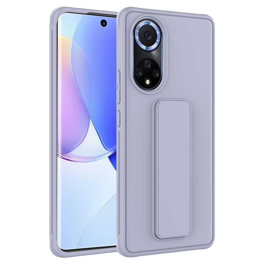 Huawei Nova 9 Kılıf Standlı Lansman Yumuşak Dokulu Renkli Esnek Silikon Kapak (QSTAND) Kırmızı
