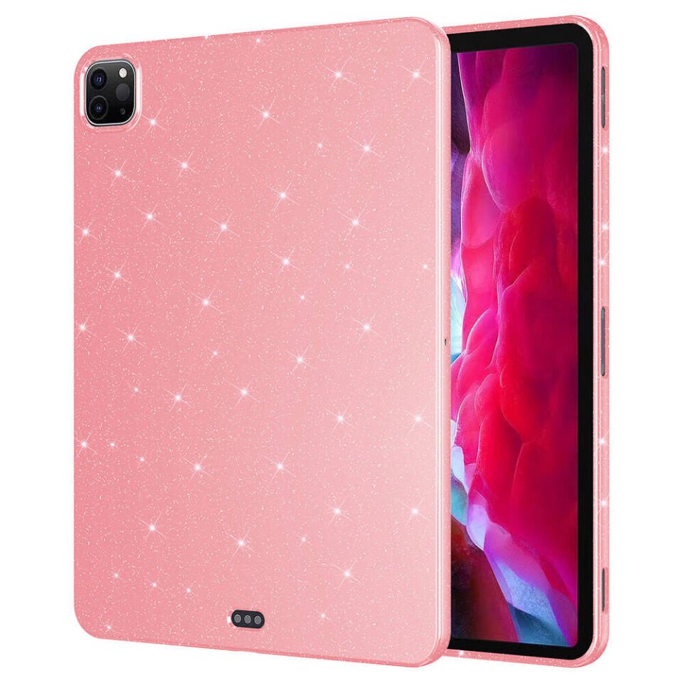 Apple iPad Pro 11 2020 (2.Nesil) Kılıf Kamera Korumalı Simli Renkli Parlak Silikon Kapak (Koton) Pembe