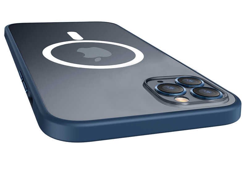 Apple  iPhone 12 Pro Max Kılıf Lens Koruyuculu Tacsafe Destekli Kenarları Renkli Mat  Kapak (MOKKA) Lacivert