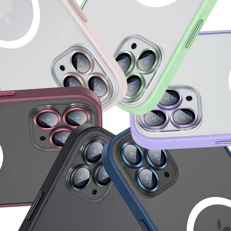 Apple  iPhone 12 Pro Max Kılıf Lens Koruyuculu Tacsafe Destekli Kenarları Renkli Mat  Kapak (MOKKA) Lacivert