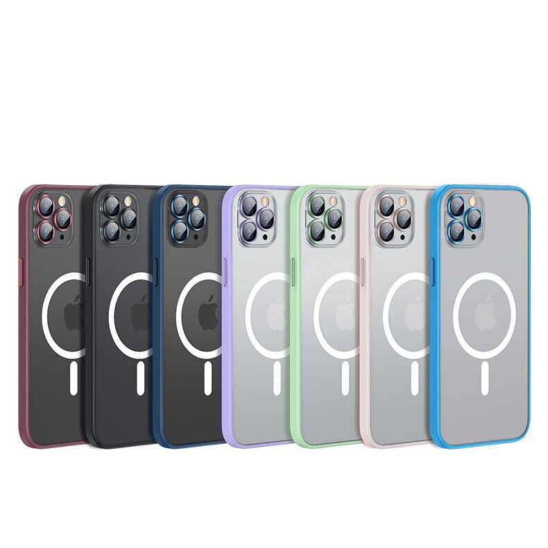 Apple  iPhone 12 Pro Max Kılıf Lens Koruyuculu Tacsafe Destekli Kenarları Renkli Mat  Kapak (MOKKA) Lacivert