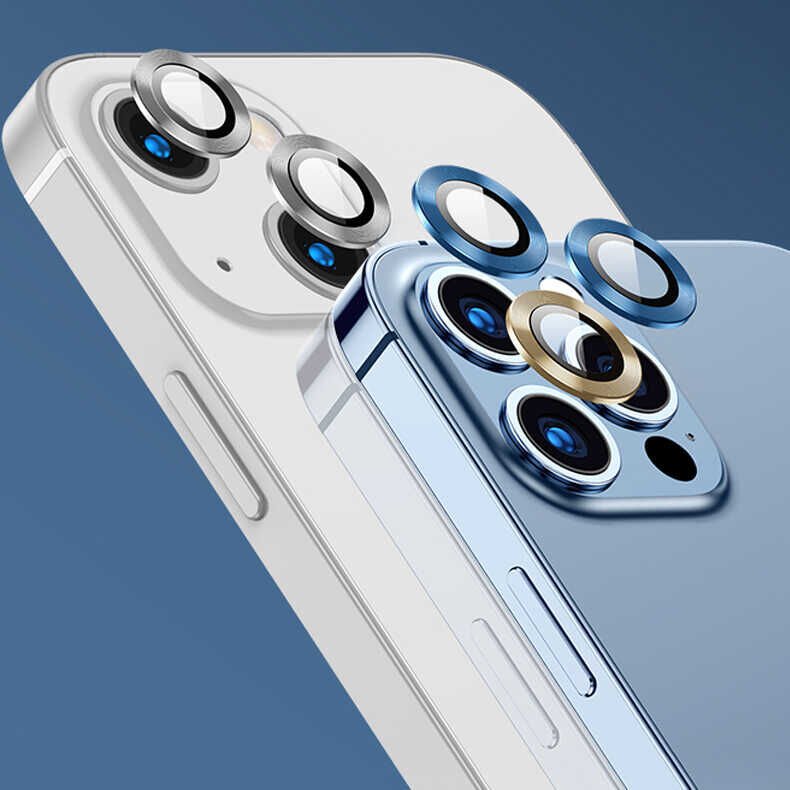 Apple iPhone 13 Pro Max Kamera Lens Koruyucu Kolay Takma Aparatlı (CL-04) Gümüş
