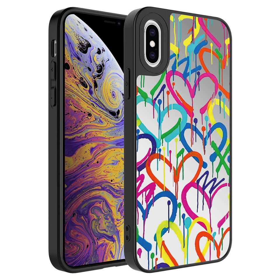 Apple iPhone XS 5.8 Kılıf Aynalı Desenli Kamera Korumalı Parlak HEPTEKİLETİŞİM Mirror Kapak