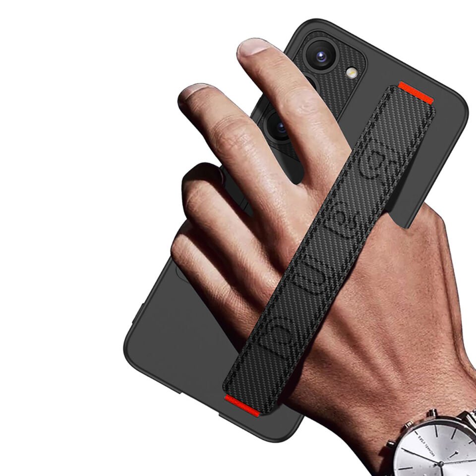 Galaxy S23 Plus Kılıf Kamera Korumalı Standlı El Geçmeli Tutamaçlı Ultra İnce Kapak (BAND) Gümüş