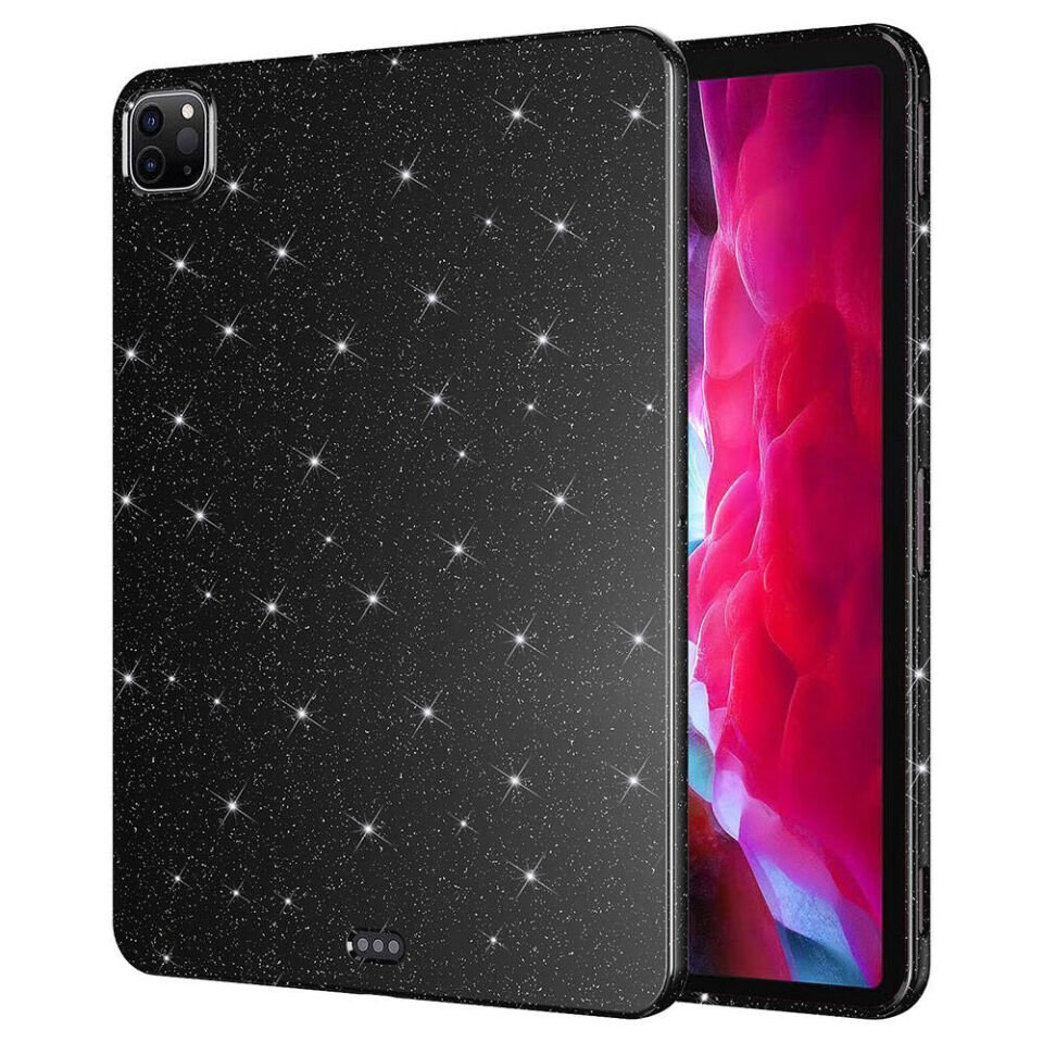 Apple iPad Pro 11 2020 (2.Nesil) Kılıf Kamera Korumalı Simli Renkli Parlak Silikon Kapak (Koton) Siyah