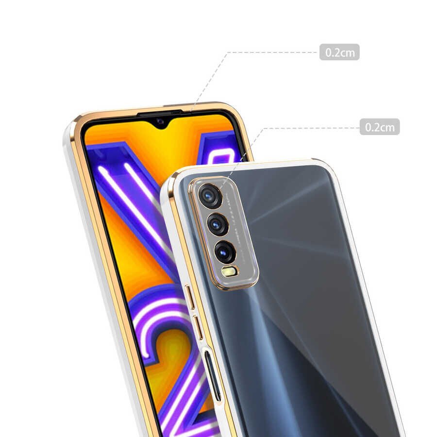 Vivo Y20S Kılıf Parlak Kenarlı Altın İşlemeli Kamera Korumalı Kapak (Voit c.) Mavi Açık