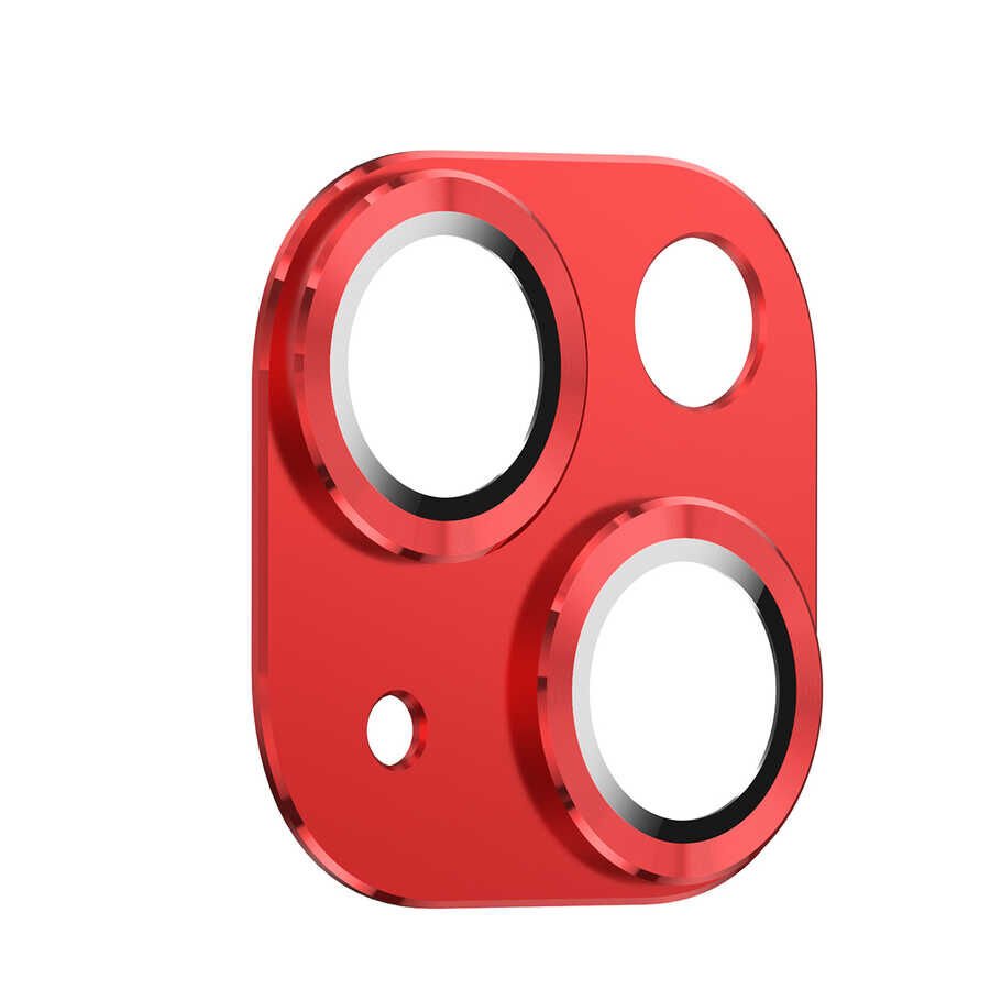 Apple iPhone 13 Mini Kamera Lens Koruyucu Kolay Takma Aparatlı Metal Malzemeli (CL-03) Kırmızı