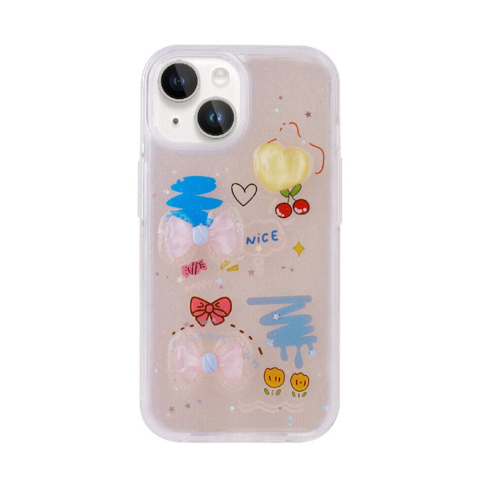 Apple  iPhone 15 Kılıf Kabartma Figürlü Parlak Silikon Kapak (z-mini) Pembe