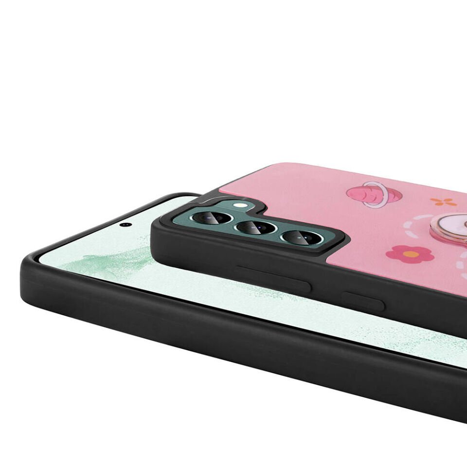 Samsung Galaxy S22 Kılıf Parlayan Kabartmalı İkonik Figürlü Silikon Kapak (Amas) Pembe