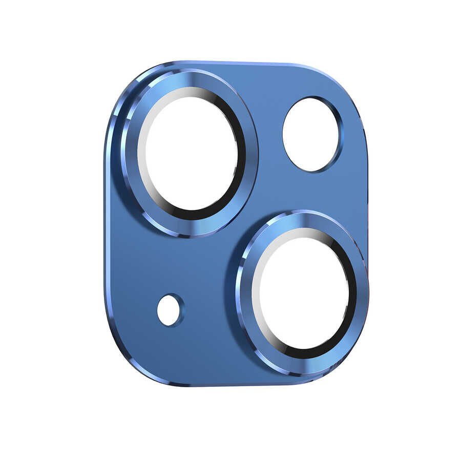Apple iPhone 13 Mini Kamera Lens Koruyucu Kolay Takma Aparatlı Metal Malzemeli (CL-03) Mavi