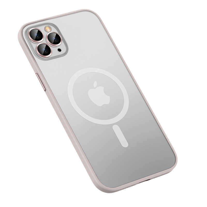 Apple  iPhone 12 Pro Max Kılıf Lens Koruyuculu Tacsafe Destekli Kenarları Renkli Mat  Kapak (MOKKA) Rose Gold