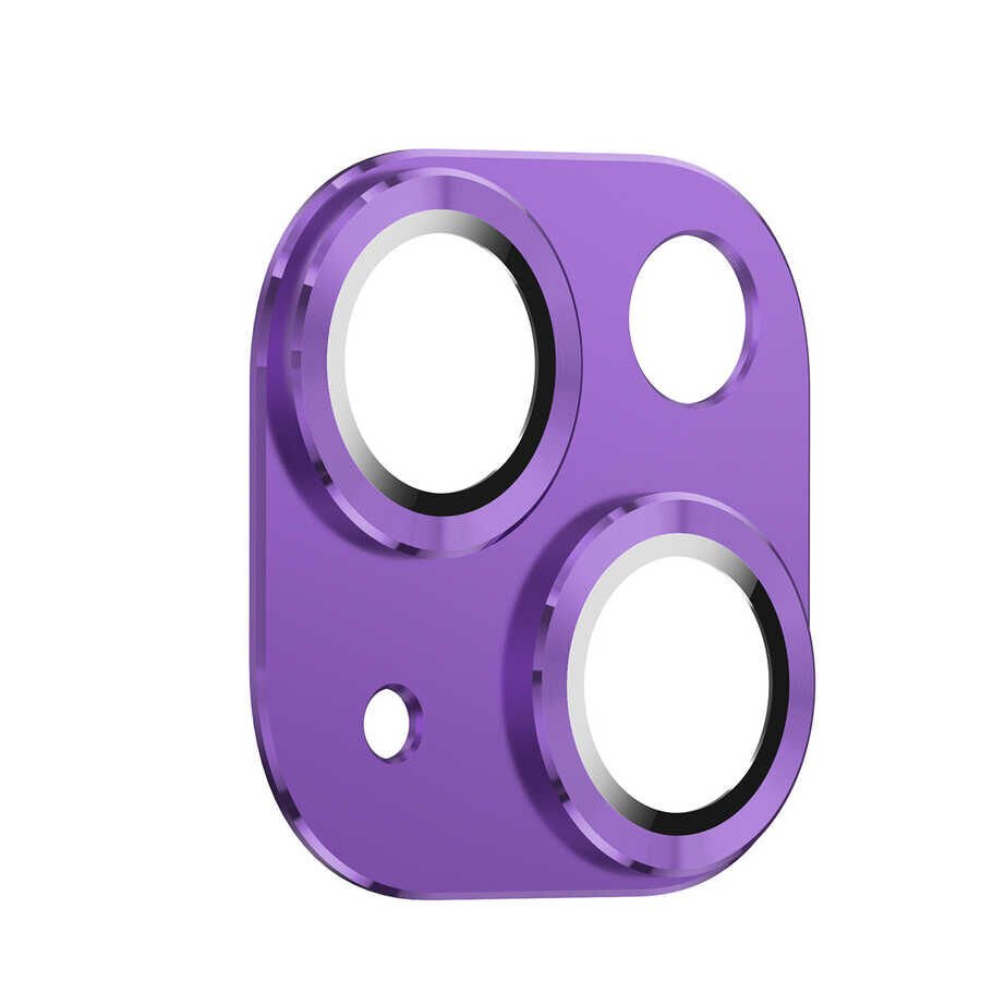 Apple iPhone 13 Mini Kamera Lens Koruyucu Kolay Takma Aparatlı Metal Malzemeli (CL-03) Mor