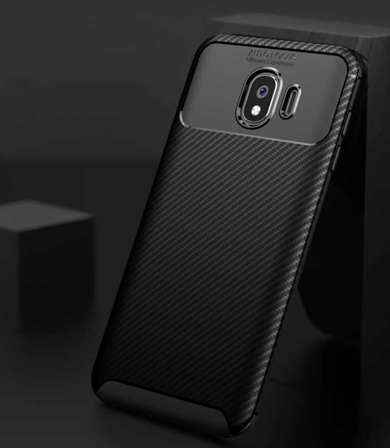 Samsung Galaxy J4 Kılıf Kamera Çıkıntılı Karbon Fiber Dokulu Renk Atmaz Kapak (NEGRO) Lacivert