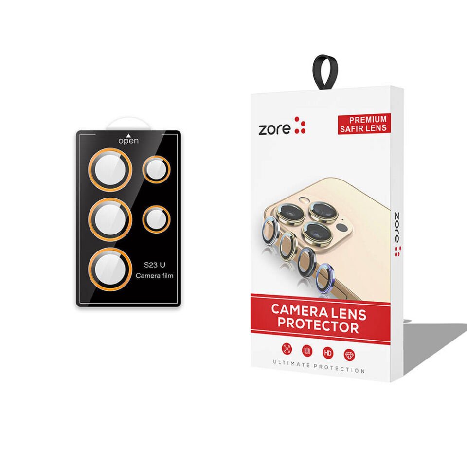 Samsung Galaxy S23 Ultra Safir Kamera Lens Koruyucu (KOLAY TAKMA APARATLI) CL-12 Turuncu