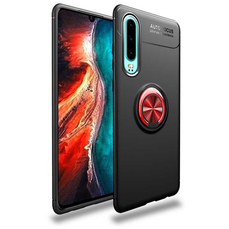 Huawei P30 Kılıf Kamera Çıkıntılı Renkli Yüzüklü Standlı Mıknatıslı Kapak (RAVEL) Siyah