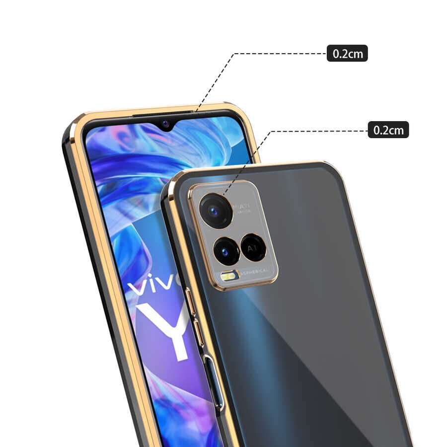 Vivo Y32 Kılıf Parlak Kenarlı Altın İşlemeli Kamera Korumalı Kapak (Voit c.) Beyaz