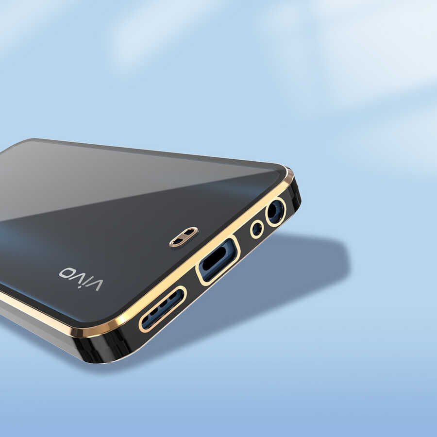 Vivo Y32 Kılıf Parlak Kenarlı Altın İşlemeli Kamera Korumalı Kapak (Voit c.) Beyaz