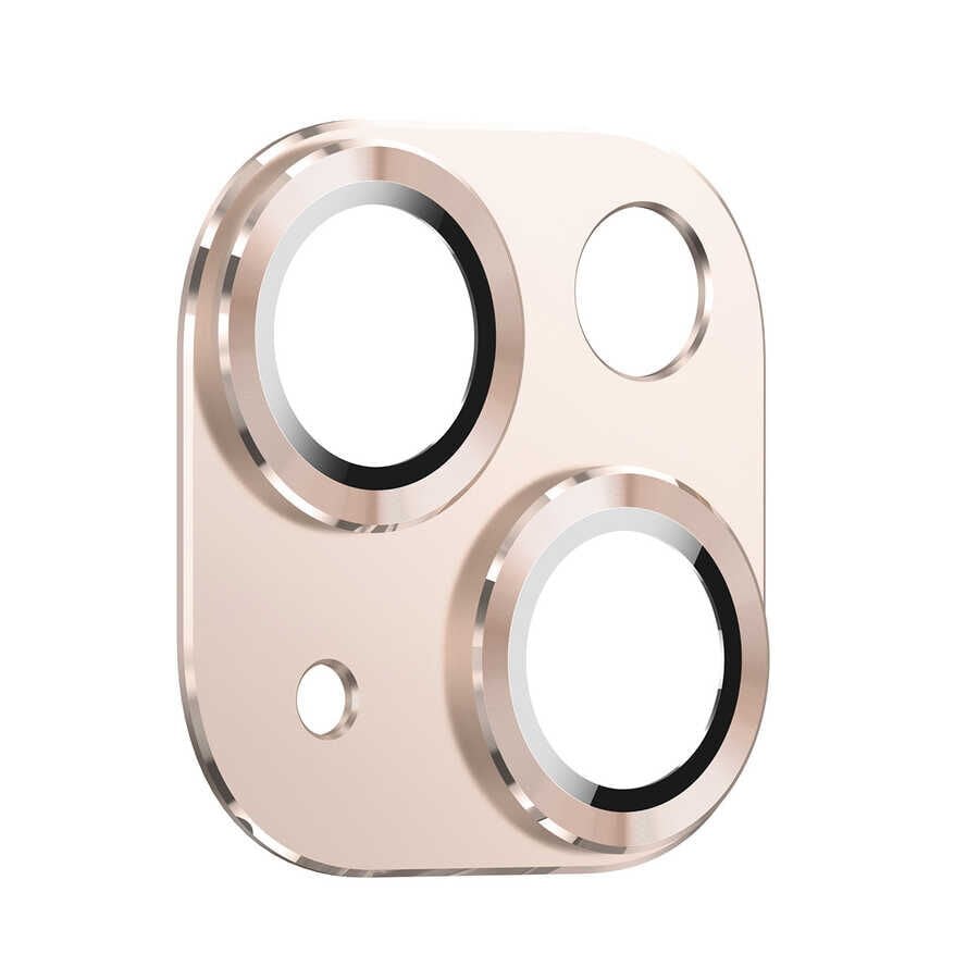 Apple iPhone 13 Mini Kamera Lens Koruyucu Kolay Takma Aparatlı Metal Malzemeli (CL-03) Gold