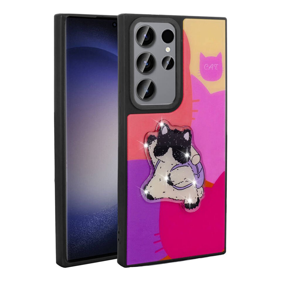 Samsung Galaxy S22 Ultra Kılıf Parlayan Kabartmalı İkonik Figürlü Silikon Kapak (Amas) Mor