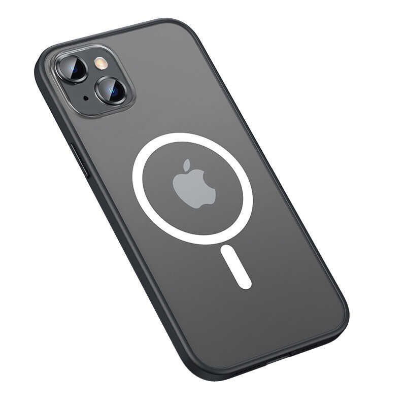 Apple  iPhone 13 Kılıf Lens Koruyuculu Tacsafe Destekli Kenarları Renkli Mat  Kapak (MOKKA) Siyah