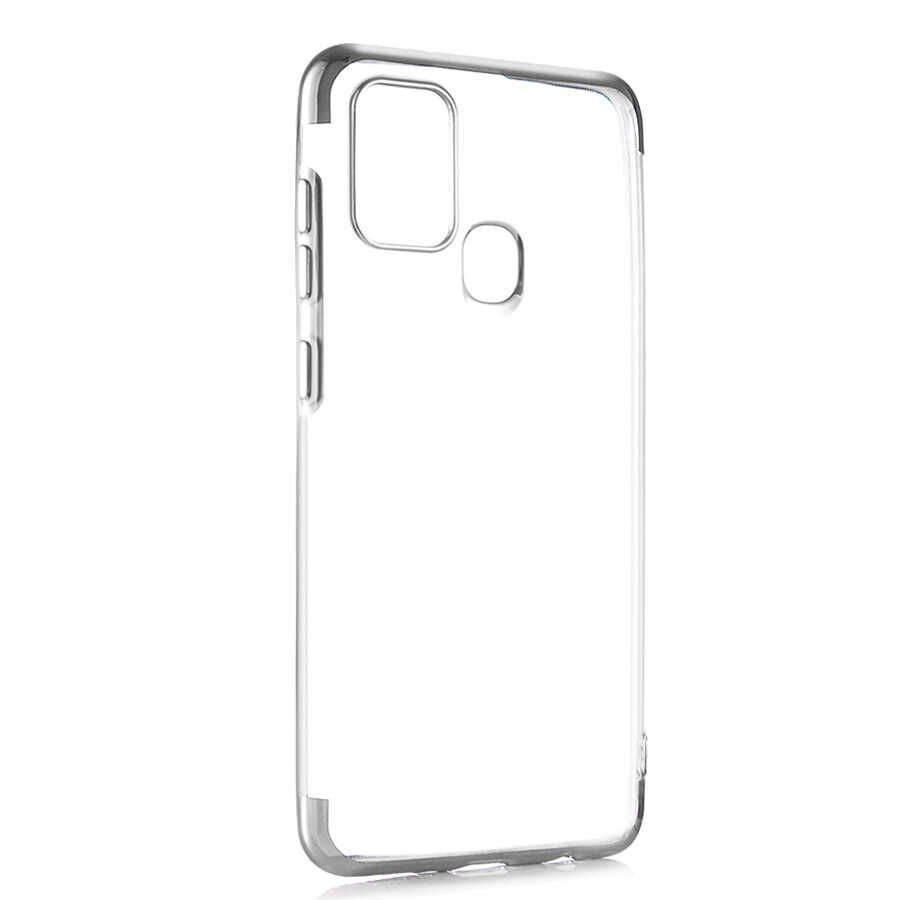 Samsung Galaxy A21S Kılıf Dört Köşe Renkli Lazer Şeffaf Silikon Kapak (GLİTTER) Gri