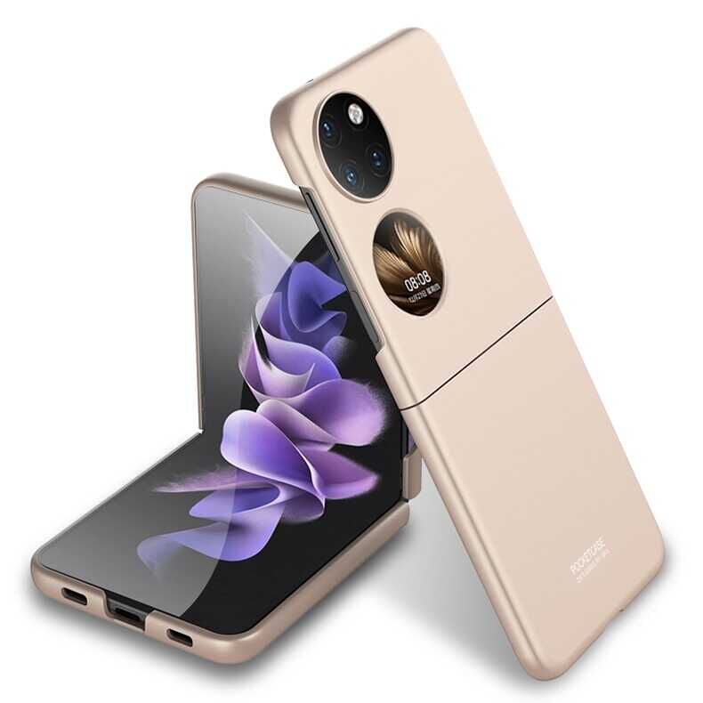 Huawei P50 Pocket Kılıf Mat Görünümlü Ultra İnce Sert Kıpta Kapak Gold