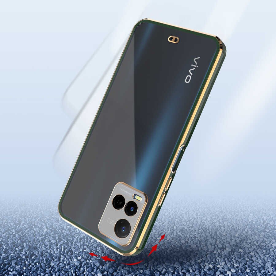 Vivo Y33S Kılıf Parlak Kenarlı Altın İşlemeli Kamera Korumalı Kapak (Voit c.) Lacivert