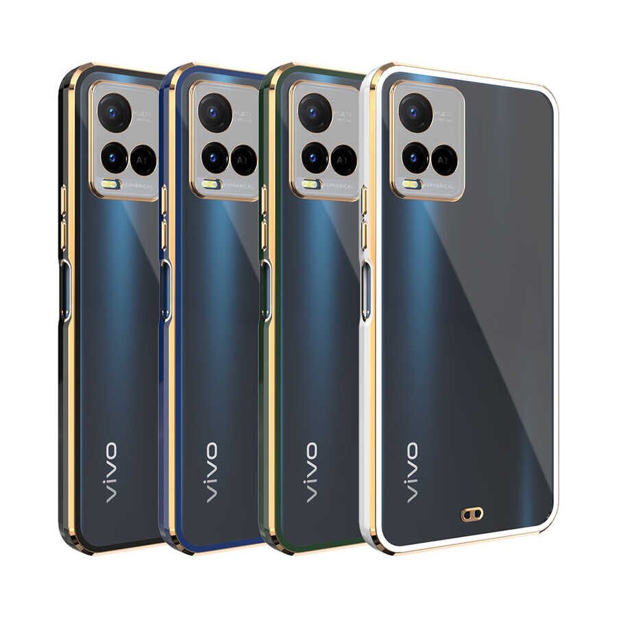 Vivo Y33S Kılıf Parlak Kenarlı Altın İşlemeli Kamera Korumalı Kapak (Voit c.) Lacivert