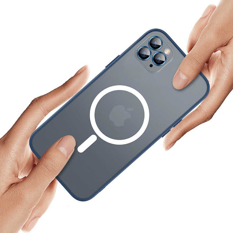 Apple  iPhone 13 Kılıf Lens Koruyuculu Tacsafe Destekli Kenarları Renkli Mat  Kapak (MOKKA) Lacivert