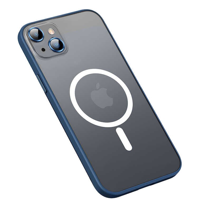 Apple  iPhone 13 Kılıf Lens Koruyuculu Tacsafe Destekli Kenarları Renkli Mat  Kapak (MOKKA) Lacivert