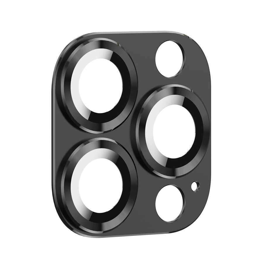 Apple iPhone 13 Pro Max Kamera Lens Koruyucu Kolay Takma Aparatlı Metal Malzemeli (CL-03) Siyah