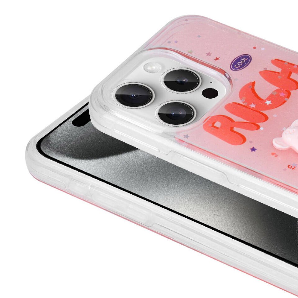 Apple  iPhone 15 Pro Kılıf Kabartma Figürlü Parlak Silikon Kapak (z-mini) Pembe