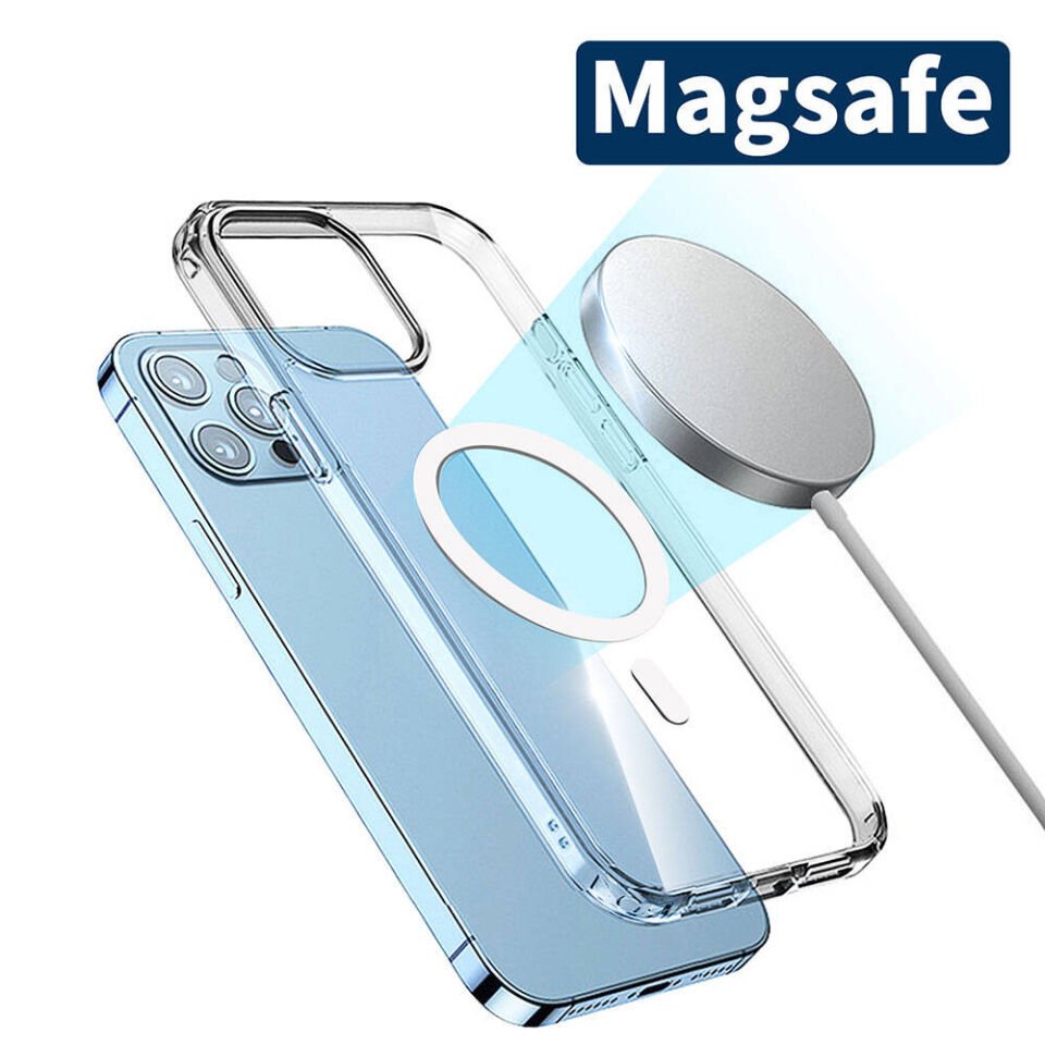 Apple iPhone 15 Pro Max Kılıf Magsafe Wireless Şarj Destekli Sert Şeffaf Darbe Emici Kapak (EMBOS) Renksiz