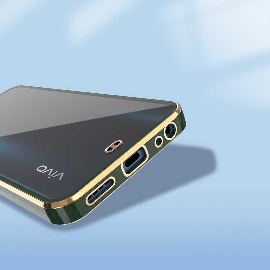 Vivo Y33S Kılıf Parlak Kenarlı Altın İşlemeli Kamera Korumalı Kapak (Voit c.) Beyaz