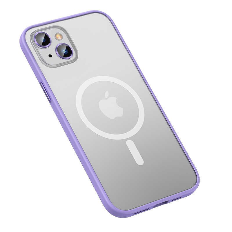 Apple  iPhone 13 Kılıf Lens Koruyuculu Tacsafe Destekli Kenarları Renkli Mat  Kapak (MOKKA) Lila