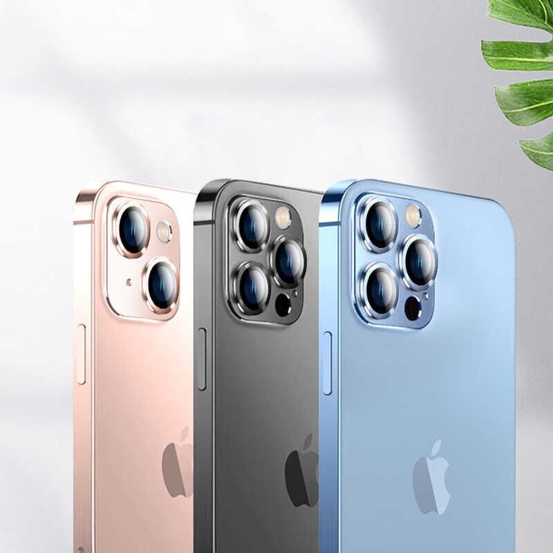 Apple iPhone 13 Pro Max Kamera Lens Koruyucu Kolay Takma Aparatlı Metal Malzemeli (CL-03) Mavi